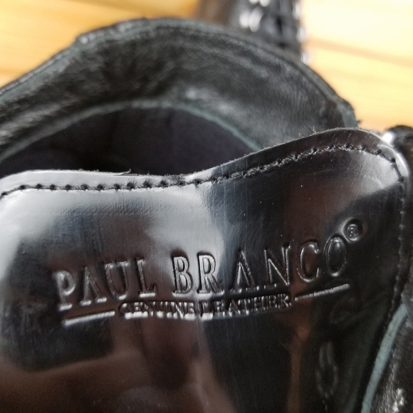 Men's 100% Genuine Leather Black Ankle Boots 7 US Paul Branco Side Zip Lace-up - Picture 9 of 11